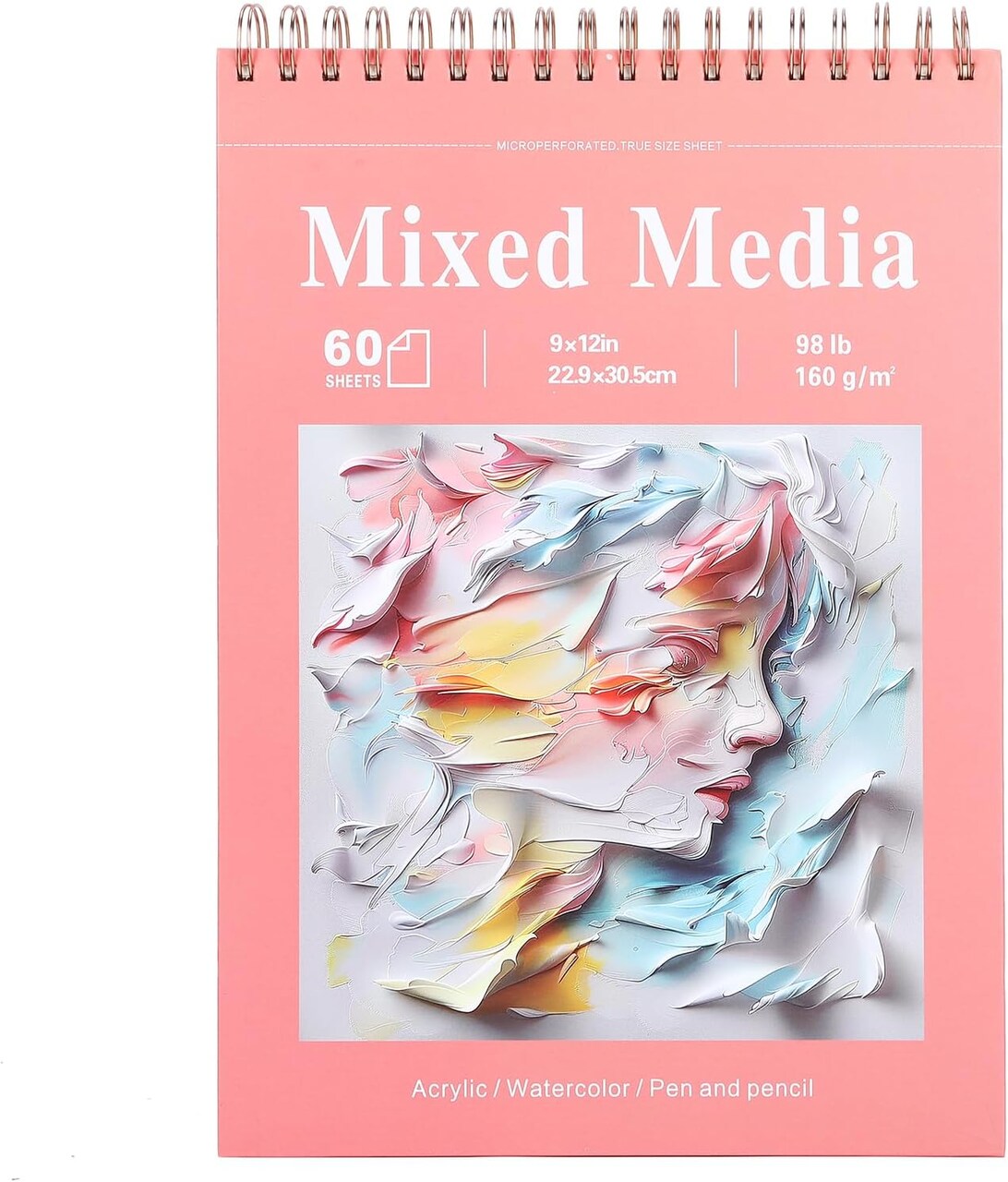 Mixed Media Sketchbook, 9x12 inches Sketch Pad 60 Sheets (98lb/160gsm) Heavyweight Drawing Papers, Top Spiral Bound Hardcover Watercolor Paper, for Wet and Dry Media (1)